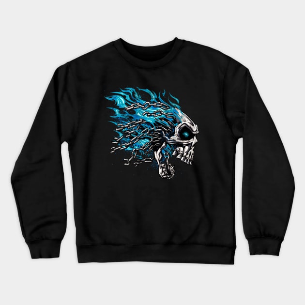 Screaming Skull and Chains in Blue Flames Crewneck Sweatshirt by Cattle and Crow